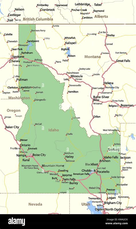 Map Of Idaho Shows Country Borders Urban Areas Place Names Roads