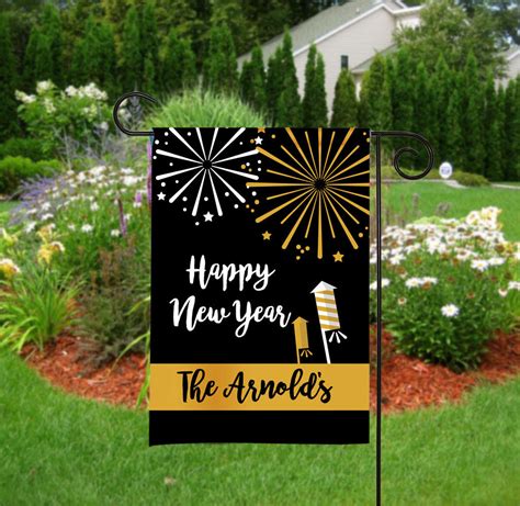 Personalized Happy New Year Garden Flag New Year Fireworks Inktropolis