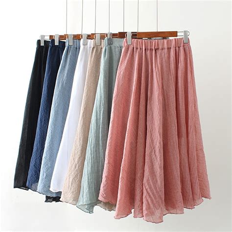 Summer Long Skirt Women Elastic Waist Cotton And Linen Skirts Womens Plus Size Vintage Maxi
