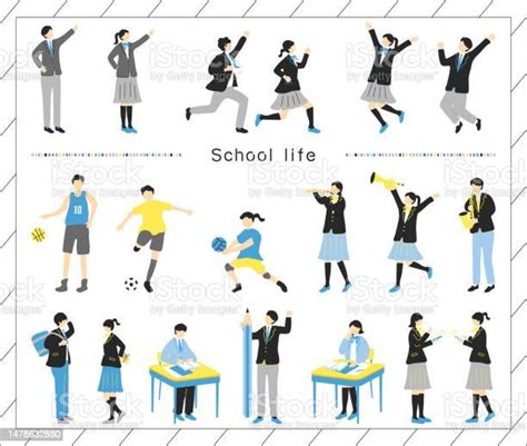 Ilustrasi Set Orang Yang Menikmati Kehidupan Sekolah Ilustrasi Stok