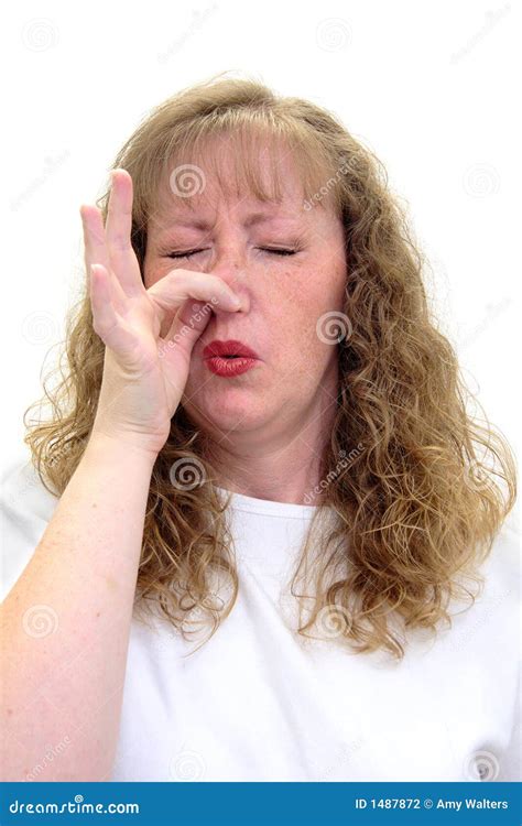 Woman Smells Something Really Bad Stock Photo Image Of Grimacing