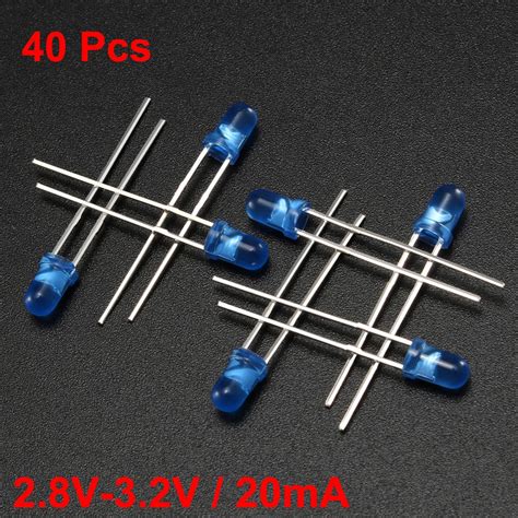 Uxcell 40pcs 3mm Blue Led Diode Lights Colored Lens Diffused Round Dc2