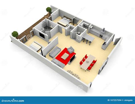 3d Cgi Birds Eye View Floorplan Of A Modern House Stock Illustration