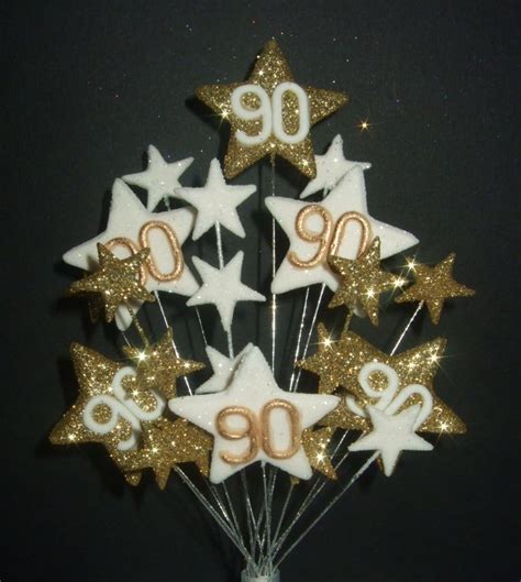 Star Age 90th Birthday Cake Topper Decoration In Gold And White Free