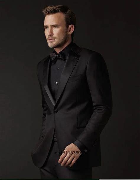 Fashion Style Man Suit One Button Groom Tuxedos Black Groomsmen Suits