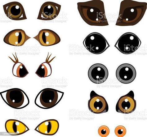 Set Of Diverse Cartoon Animal Eyes Isolated On White Background Stock