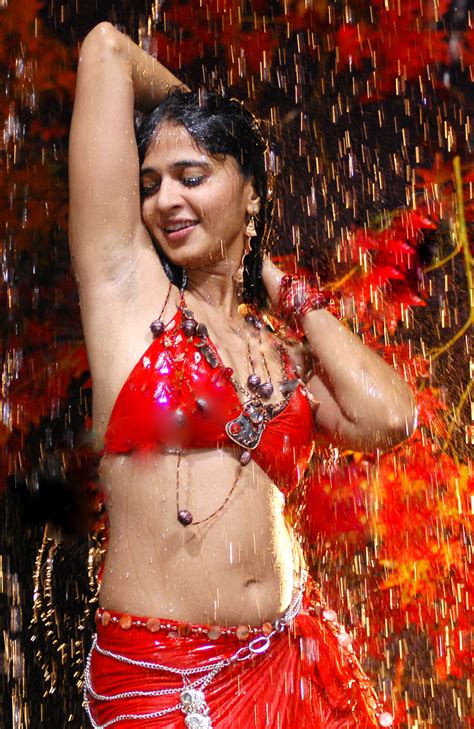 Indian Hot Actress Telugu Actress Anushka Shetty Hot Wet In Red