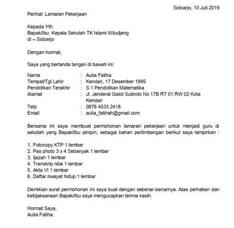 Demikian surat lamaran pekerjaan ini saya buat dengan. Contoh Surat Lamaran Kerja Bahasa Inggris Untuk Guru Tk ...