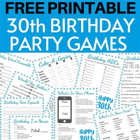 Free Printable 30th Birthday Party Games