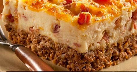 My dad's casserole, potatoes, ground beef, cream of mushroom soup, and a little water. Cowboy Meatloaf And Potato Casserole