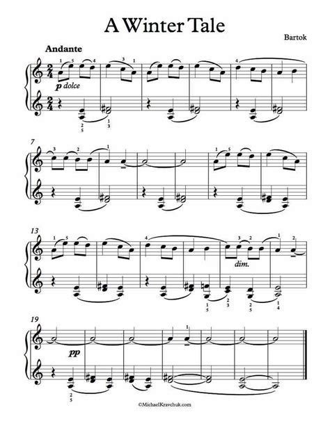 Free Piano Sheet Music - A Winter Tale - Bartok from "For Children