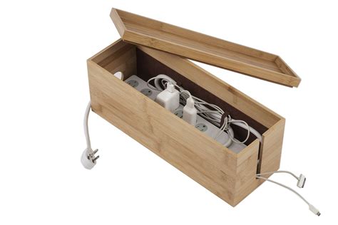 Large Bamboo Cord Cubby Organizer For Electrical Cords