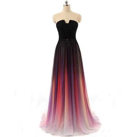 2016 Fashion Gradient Strapless Prom Dress Ombre Maxi Long Chiffon