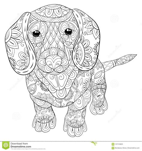 Adult Coloring Page A Cute Isolated Dog For Relaxingzen