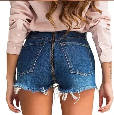 Best Women Jeans Girls Hot Denim Mini Shorts Ripped Mid Waist Back Zipper Opening 2019 Summer