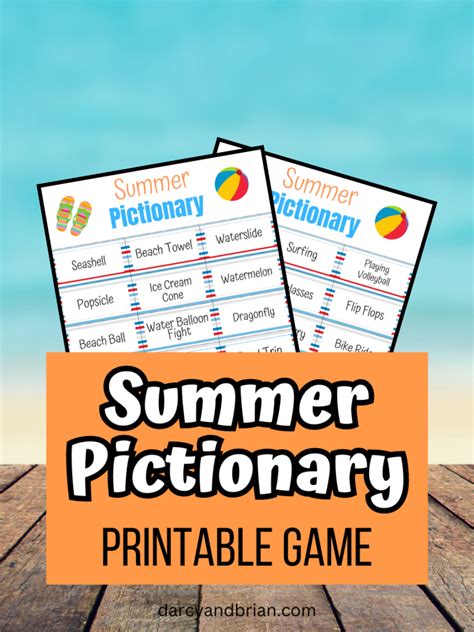 Summer Pictionary Words For Kids Free Printable Game