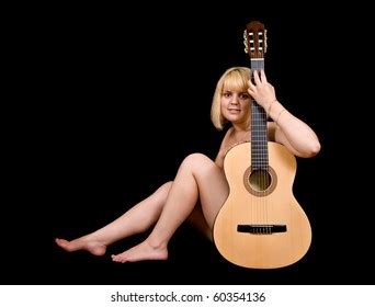 Nude Girl Acoustic Guitar On Black Stock Photo Shutterstock