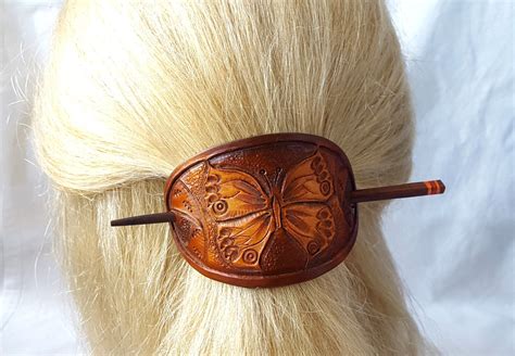 Hand Tooled Leather Hair Barrette Leather Hair Stick Leather Ponytail Holder Leather Hair Clip