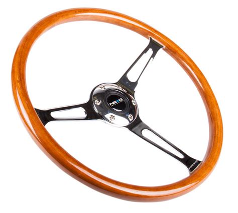 Nrg Classic Wood Grain Steering Wheel 360mm 3 Spoke Center In Chrome