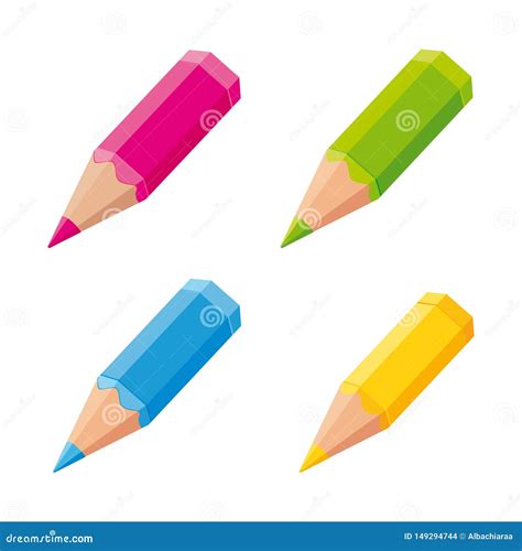Cute Colored Pencils Vector Icons Set Stock Vector Illustration Of