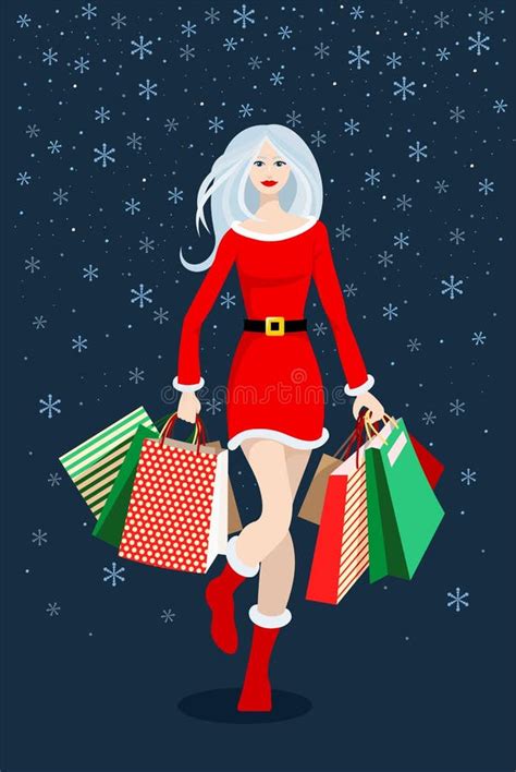 Christmas Shopping Girl Stock Vector Illustration Of Pretty 47440655
