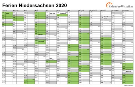 Jahresplaner und kalender 2021 zum ausdrucken. Ferien Niedersachsen 2020 - Ferienkalender zum Ausdrucken