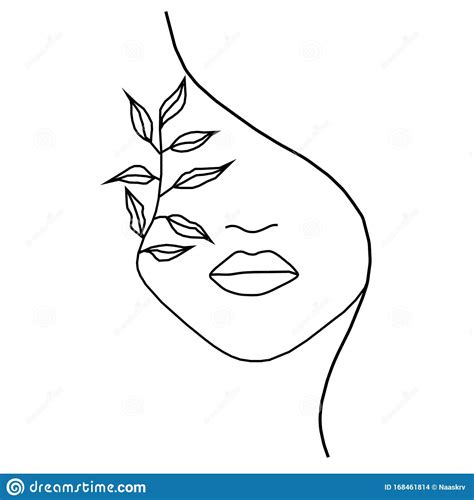Woman With Nature Vector Line Drawing Line Illustration