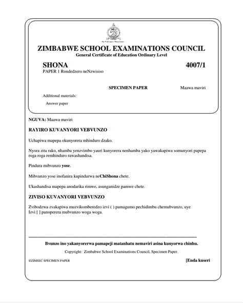 Zimsec Ordinary Level Shona Past Exam Papers