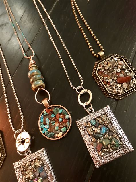 Crushed Stone Inlay Necklaces Carnelian Pyrite Turquoise And