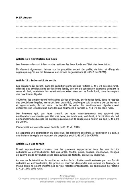 Modèle De Bail Rural Type Ou Bail à Ferme Doc Pdf Page 11 Sur 12