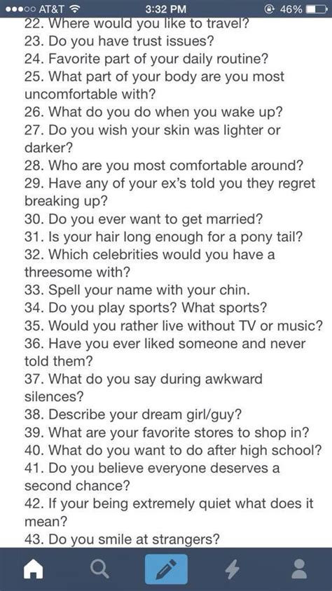 94 Things To Ask Me Instead Of Whats Up Pt 2 Getting To Know