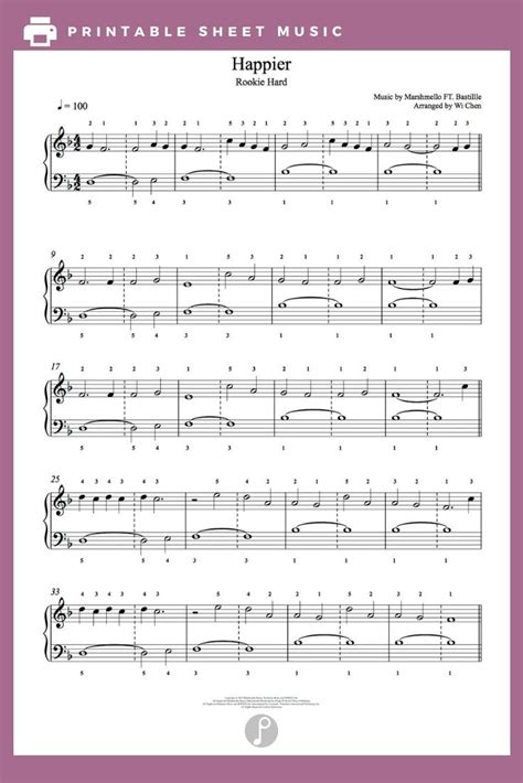 Happier by Marshmello feat Bastille Piano Sheet Music | Rookie Level