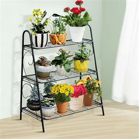 Garden 3 Tier Metal Storage Shelf Plant Stand Flower Pot Rack Holder In