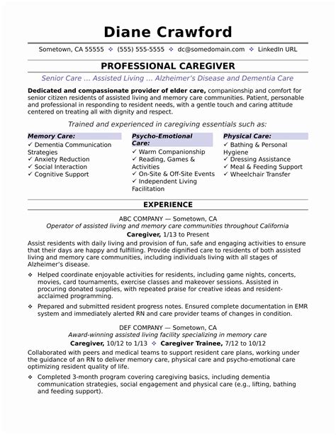 In Home Caregiver Resume