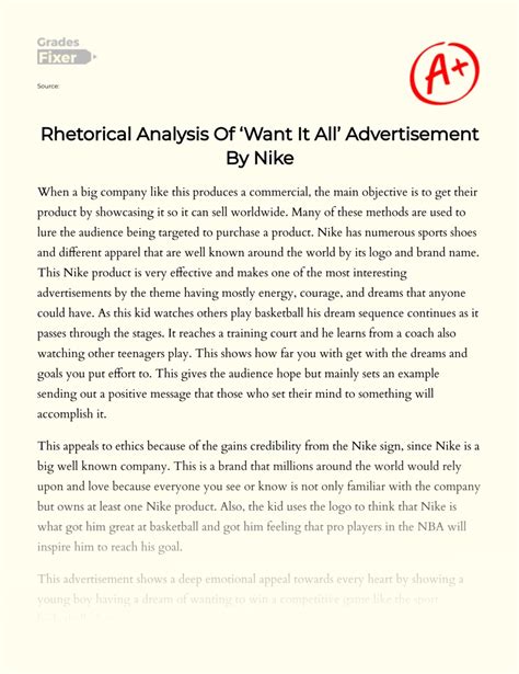 rhetorical analysis of ‘want it all advertisement by nike [essay example] 477 words gradesfixer