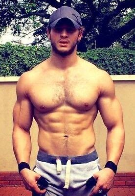 Shirtless Male Muscular Jock Hairy Chest Abs Beard Hot Dude Photo X