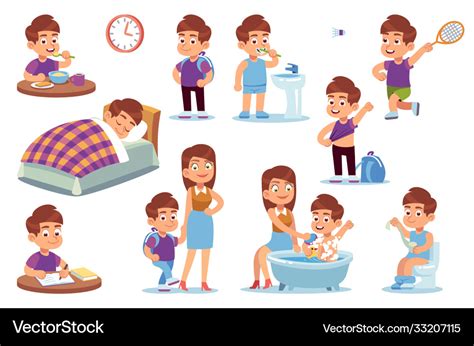 Boy Routine Kid Daily Activities Little Child Vector Image