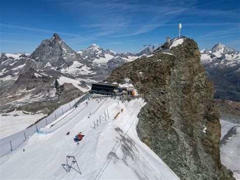 Ski Slopes On Mount Small Matterhorn Over Zermatt In The Swiss Alps