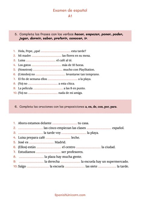 Examen De Español Para Nivel A1 Descarga Docx
