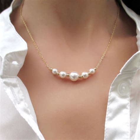 Pearl Gold Bar Necklace Pearl Gold Necklace Gold Bar