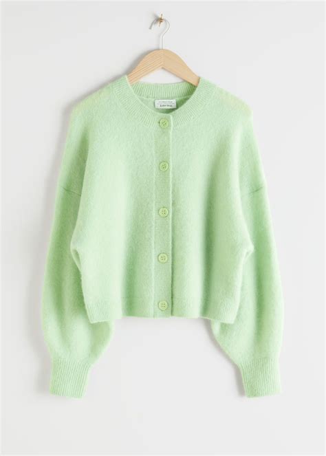 Oversized Ribbed Crewneck Cardigan Light Green Cardigans And Other