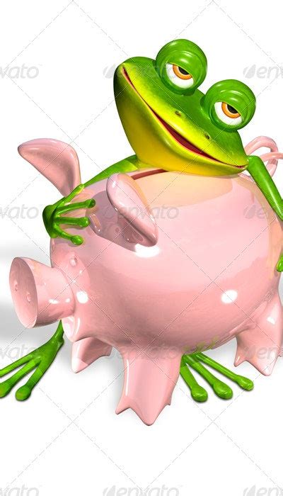 Green Frog With Piggy Bank By Brux Graphicriver