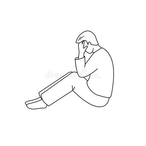 Sad Man Is Sitting On The Floor Stock Vector Illustration Of Pain