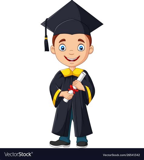 Illustration Of Cartoon Boy In Graduation Costume Holding A Diploma