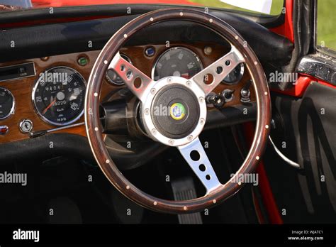 Interior Detail Of A Sunbeam Alpine Classic Car Showing The Steering