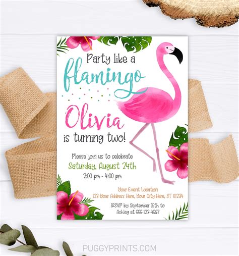 Flamingo Birthday Invitation Editable Flamingo Invitation Etsy
