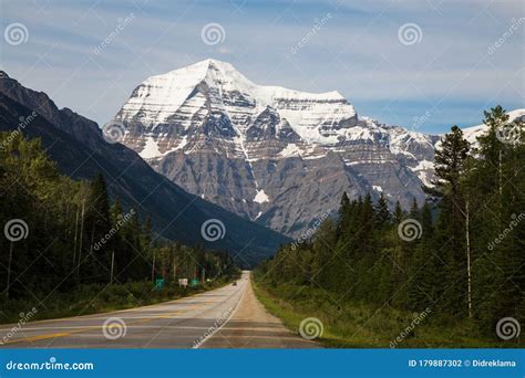 Mountain Road Below Mount Robson British Columbia Canada Stock Photo