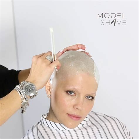 Model Shave V For Bald Blonde Girl Hair And Eyebrows Shaved