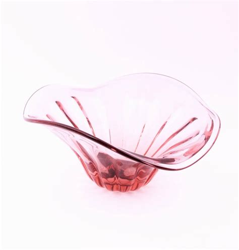Alfredo Barbini Sommerso Pink Murano Wavy Edge Ribbed Art Glass Centrepiece For Sale At 1stdibs