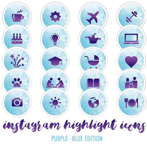 Set Of 20 Instagram Story Highlight Cover Icons Purple Blue